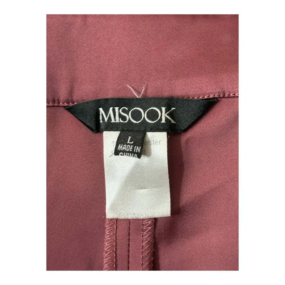 Misook pants high rise wide leg satin dark pink size Large L